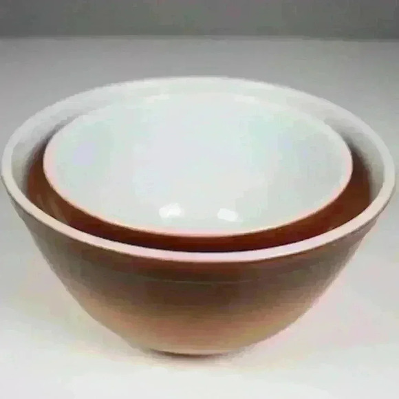 VINTAGE PYREX Old Orchard Mixing Bowls Nesting Lot of 2 60s 70s Brown 401 402 - Picture 14 of 16